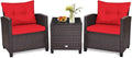 HAPPYGRILL 3 Pieces Patio Conversation Set, Outdoor Furniture Set PE Rattan Sofa Set with Removable Cushions, PE Wicker Chairs with Tempered Glass Side Table for Porch Lawn Garden Balcony Backyard