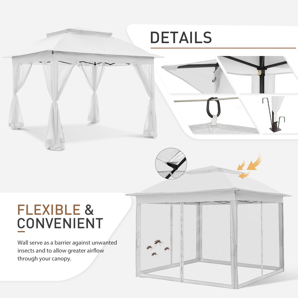 COOS BAY 11x11 Pop Up Gazebo with Mesh Netting, Instant Outdoor Canopy Tent, Water Resistant Shelter with UPF 50+ UV Protection, 121 Sq Ft Coverage, White