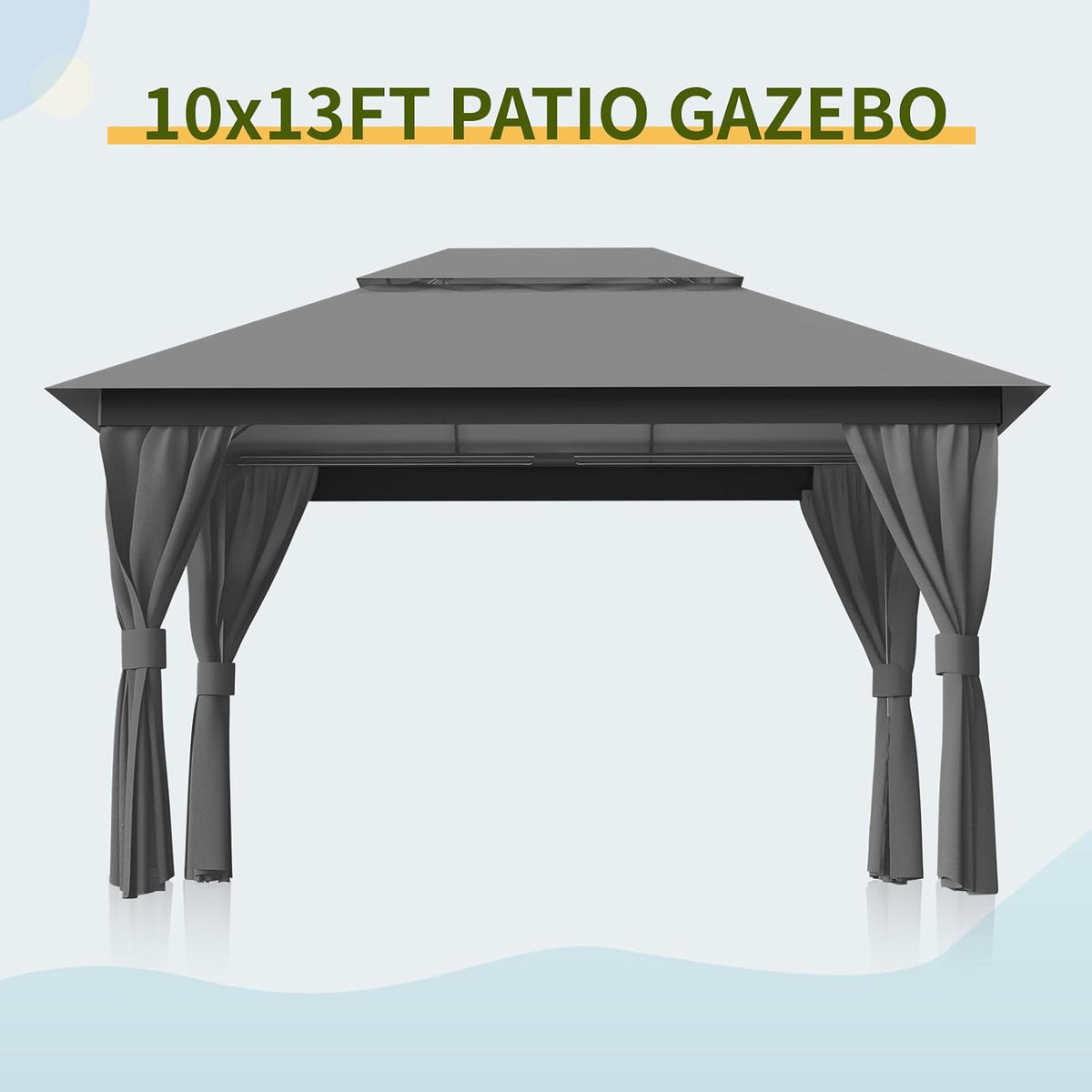 10'X13' Outdoor Patio Gazebo - Double Roofs Party Tent Gazebos with Mosquito Net and Privacy Screens Heavy Duty Steel for Backyard, Garden, Deck - Grey