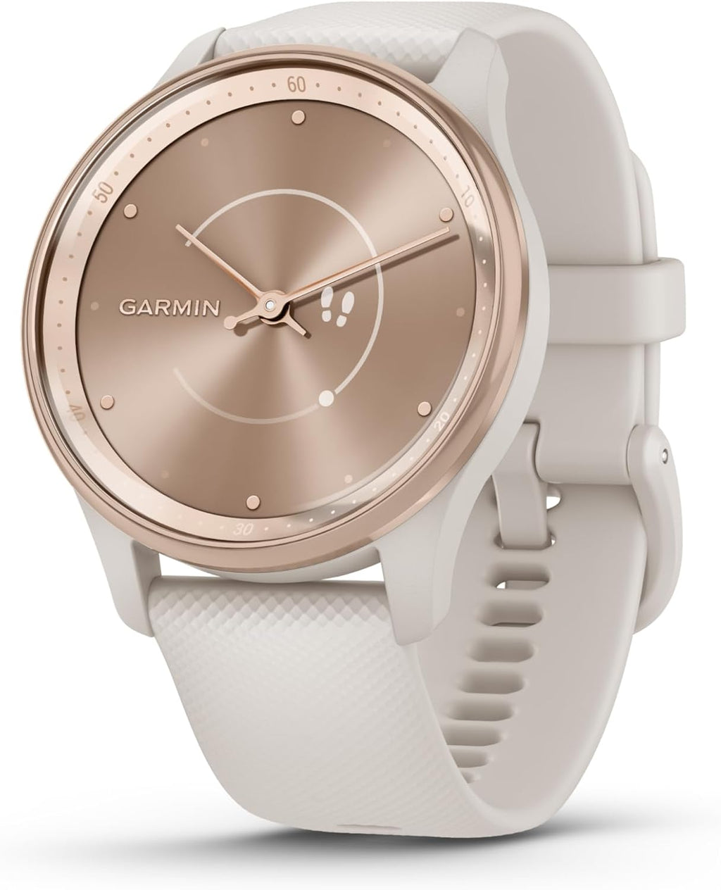 Garmin vívomove Trend, Stylish Hybrid Smartwatch, Long-Lasting Battery Life, Dynamic Watch Hands and Touchscreen Display, Peach Gold Stainless Steel Bezel with Ivory Case and Silicone Band