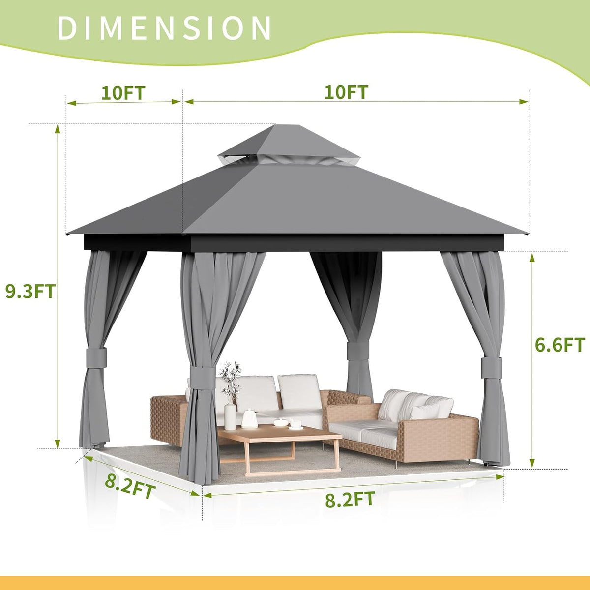 10'x10' Outdoor Patio Gazebo - Heavy Duty Party Tent & Shelter with Double Roofs, Outdoor Steel Frame Gazebo with Mosquito Net and Privacy Curtains for Backyard Garden Deck Lawns (Gray, 10x10)