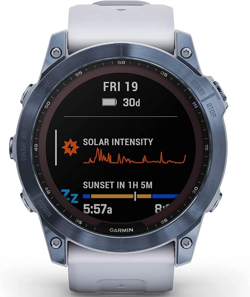 Garmin 010-02541-14 Fenix 7X Sapphire Solar Smartwatch Mineral Blue Titanium with Whitestone Band Bundle with 2 YR CPS Enhanced Protection Pack