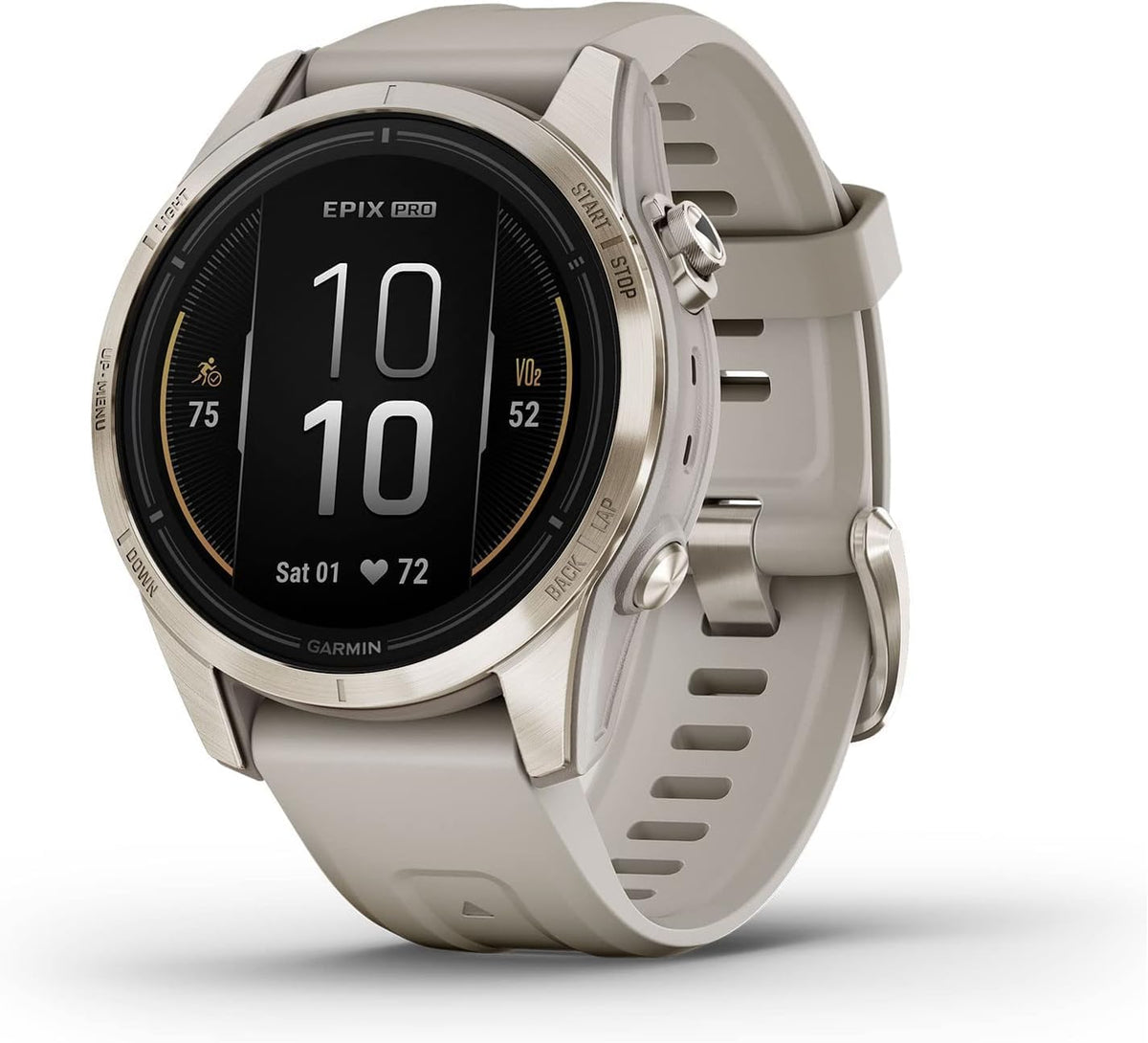 Garmin epix Pro (Gen 2) Sapphire Edition, 42mm, High Performance Smartwatch, Advanced Training Technology, Built-in Flashlight, Light Sand