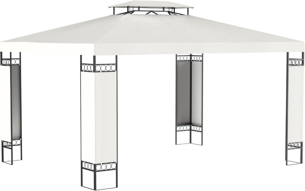 Outsunny 10' x 13' Patio Gazebo, Double Roof Outdoor Gazebo Canopy Shelter with Screen Decorate Corner Frame, for Garden, Lawn, Backyard and Deck, Cream White