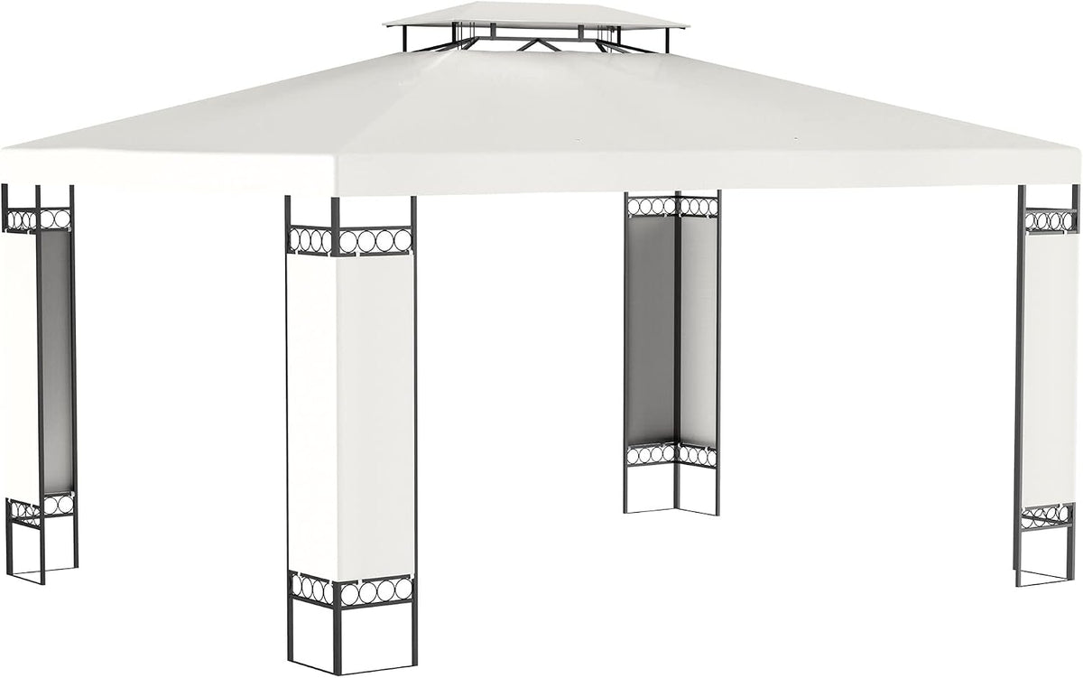Outsunny 10' x 13' Patio Gazebo, Double Roof Outdoor Gazebo Canopy Shelter with Screen Decorate Corner Frame, for Garden, Lawn, Backyard and Deck, Cream White