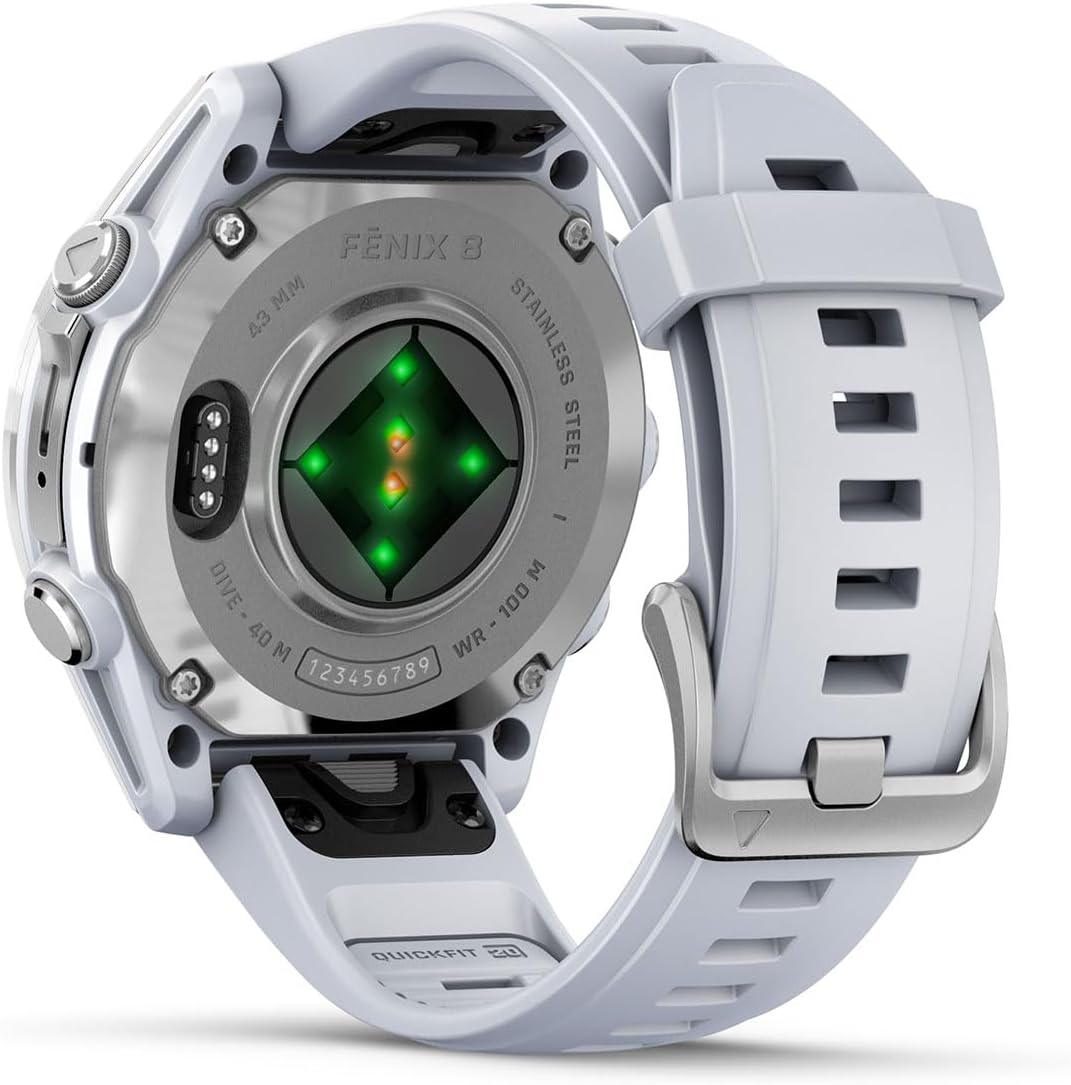 PlayBetter Garmin Fenix 8 AMOLED (43mm, Silver/Whitestone) Multisport GPS Smartwatch Bundle - 1.3' Touchscreen, Built-in LED Flashlight Portable Charger & Screen Protectors