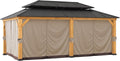 Sunjoy Replacement Curtain, Waterproof 6-Panel Screen Walls Outdoor Curtain for 12 x 20 ft Gazebo, Patio & Backyard Protection, Brown