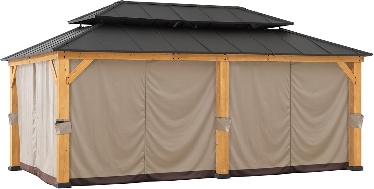Sunjoy Replacement Curtain, Waterproof 6-Panel Screen Walls Outdoor Curtain for 12 x 20 ft Gazebo, Patio & Backyard Protection, Brown
