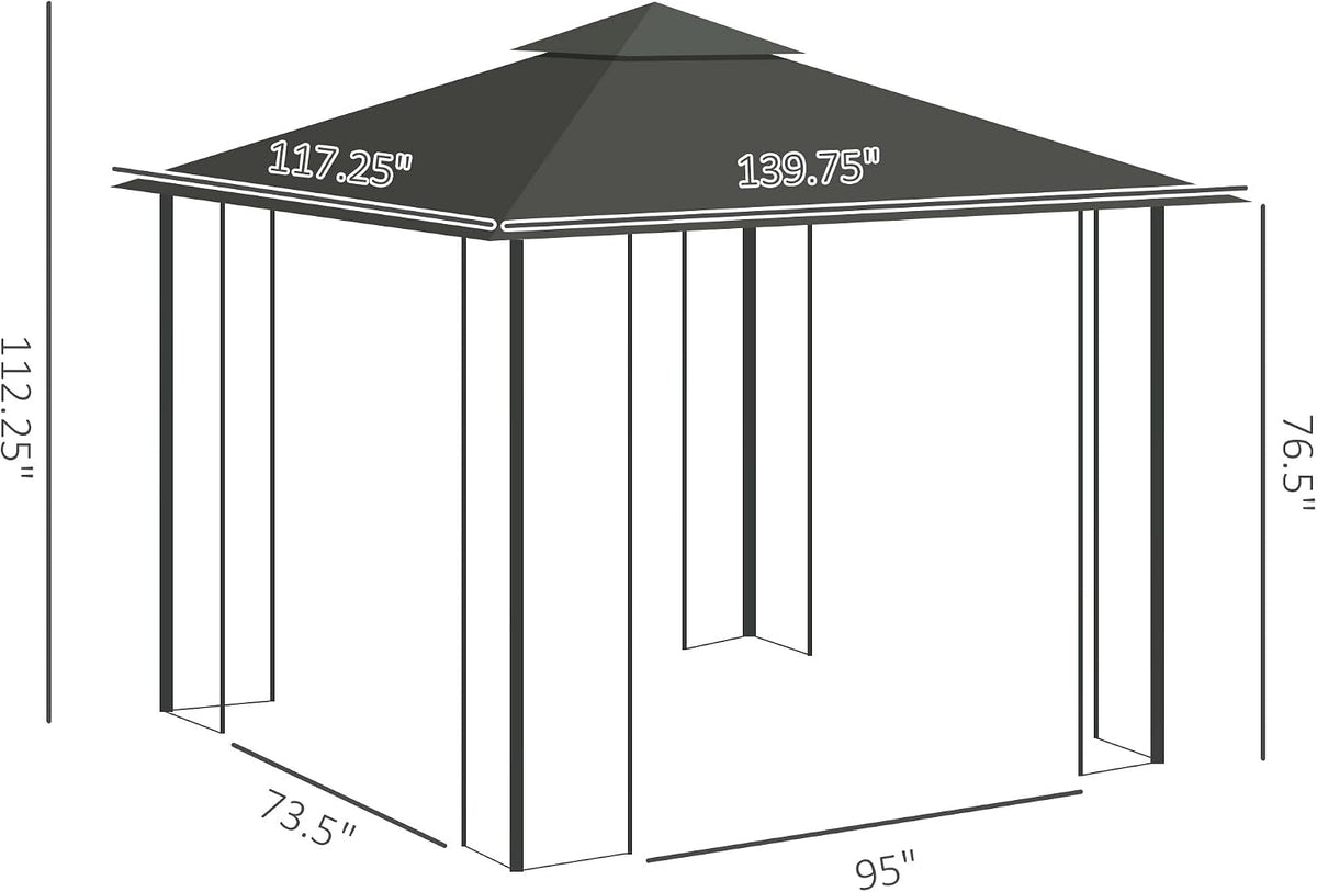 Outsunny 10' x 11.5' Metal Patio Gazebo, Double Roof Outdoor Gazebo Canopy Shelter with Tree Motifs Corner Frame and Netting, for Garden, Lawn, Backyard, and Deck, Gray