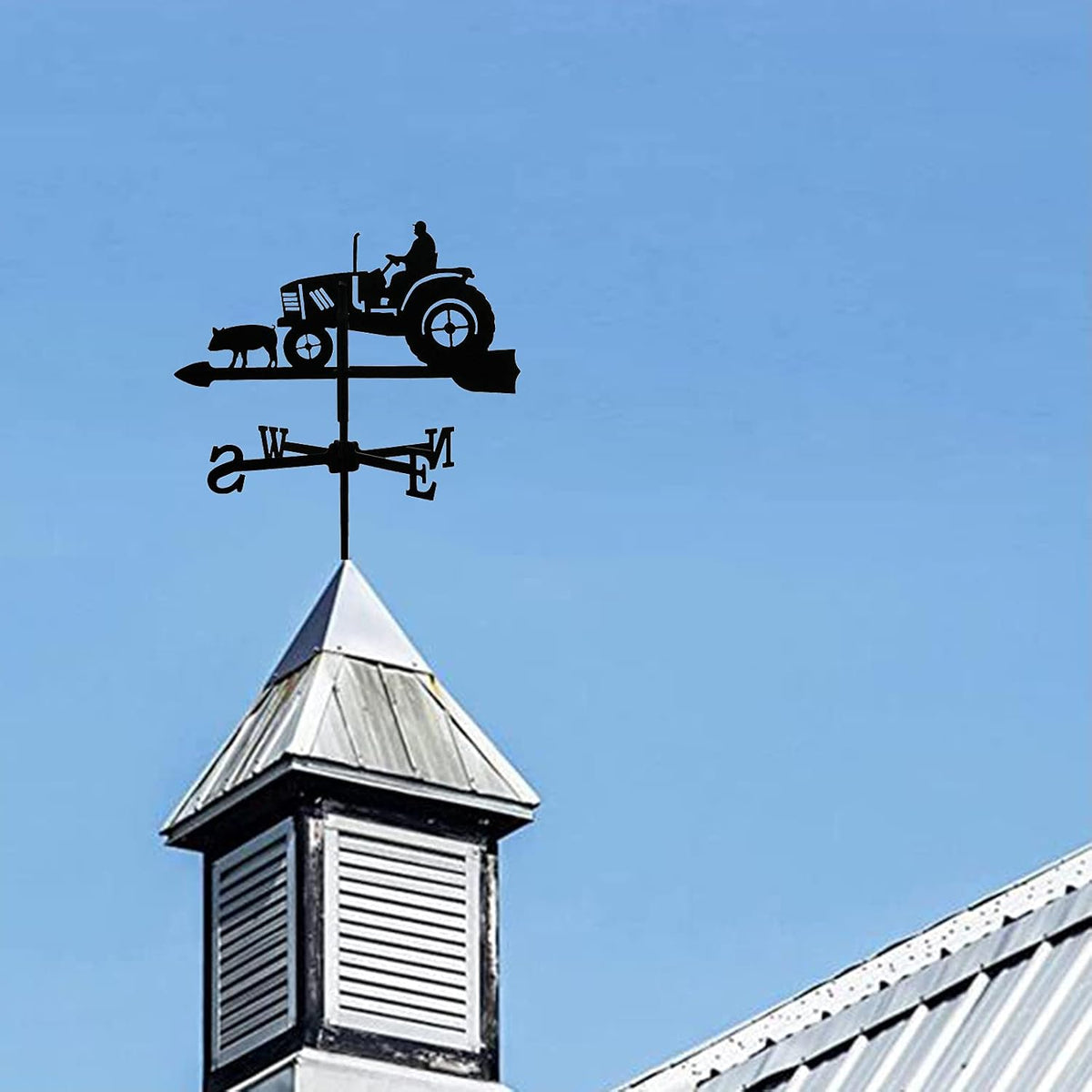 Tractor and Pig Weather Vane Stainless Steel Decorative Weathervane Antique Style Wind Direction Indicator Suitable for Home, Barn or Pavilion, Garden Decoration