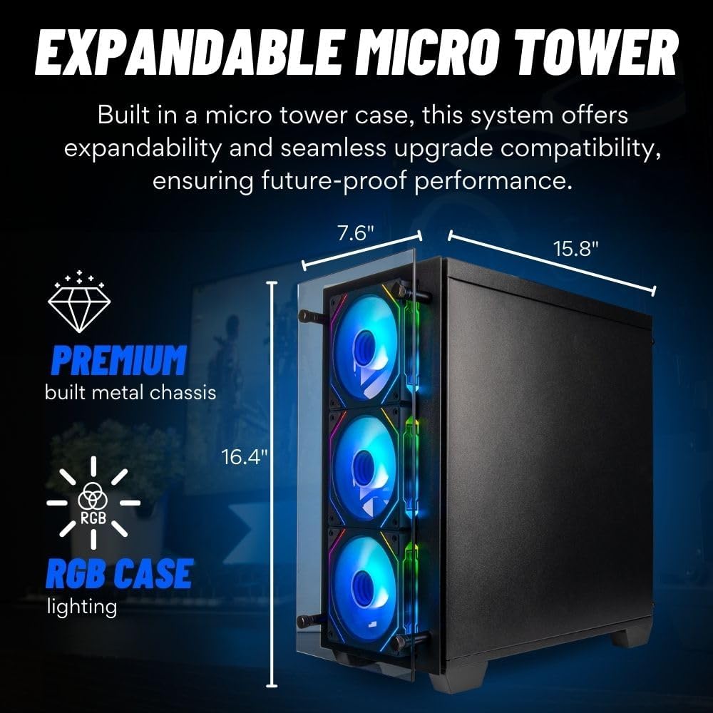 Stratos Micro RTX 5070 12GB, 20-Core Intel Ultra 7 265KF, 32GB DDR5 RAM, 1TB NVMe SSD, Gaming Desktop PC w/Windows 11 Pro, 3-Year Warranty, RGB Keyboard+Mouse, Internal Wi-Fi 6E, 3X DP & HDMI