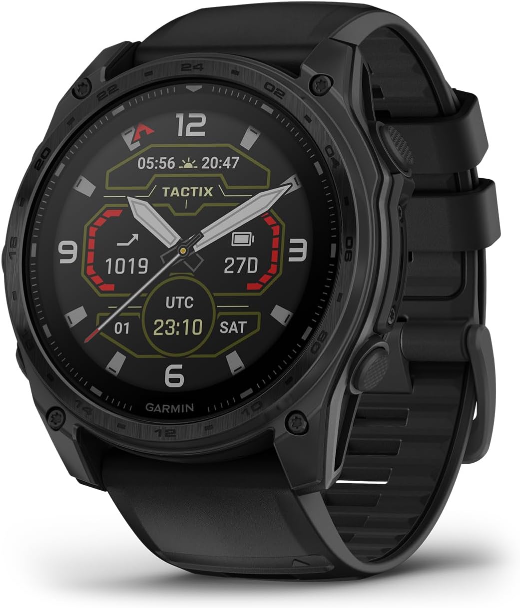 Garmin Tactix 8 51mm Solar Charged Display Smart Watch, Built-in Flashlight, 48 Days Battery Life, Premium Tactical GPS Smartwatch, Applied Ballistics Ultralight Solver Bundle + Earbuds and More