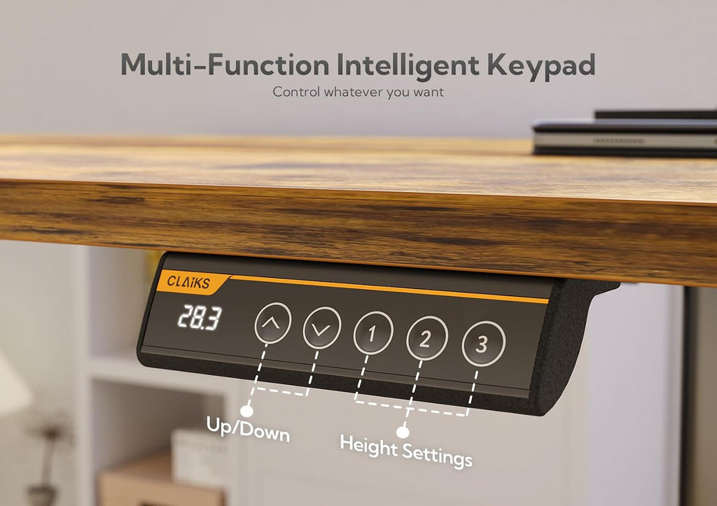 Claiks Electric Height Adjustable Stand Up Desk, 35x20 Inches Sit Stand Desk for Home Office, Rustic Brown Top/Black Frame
