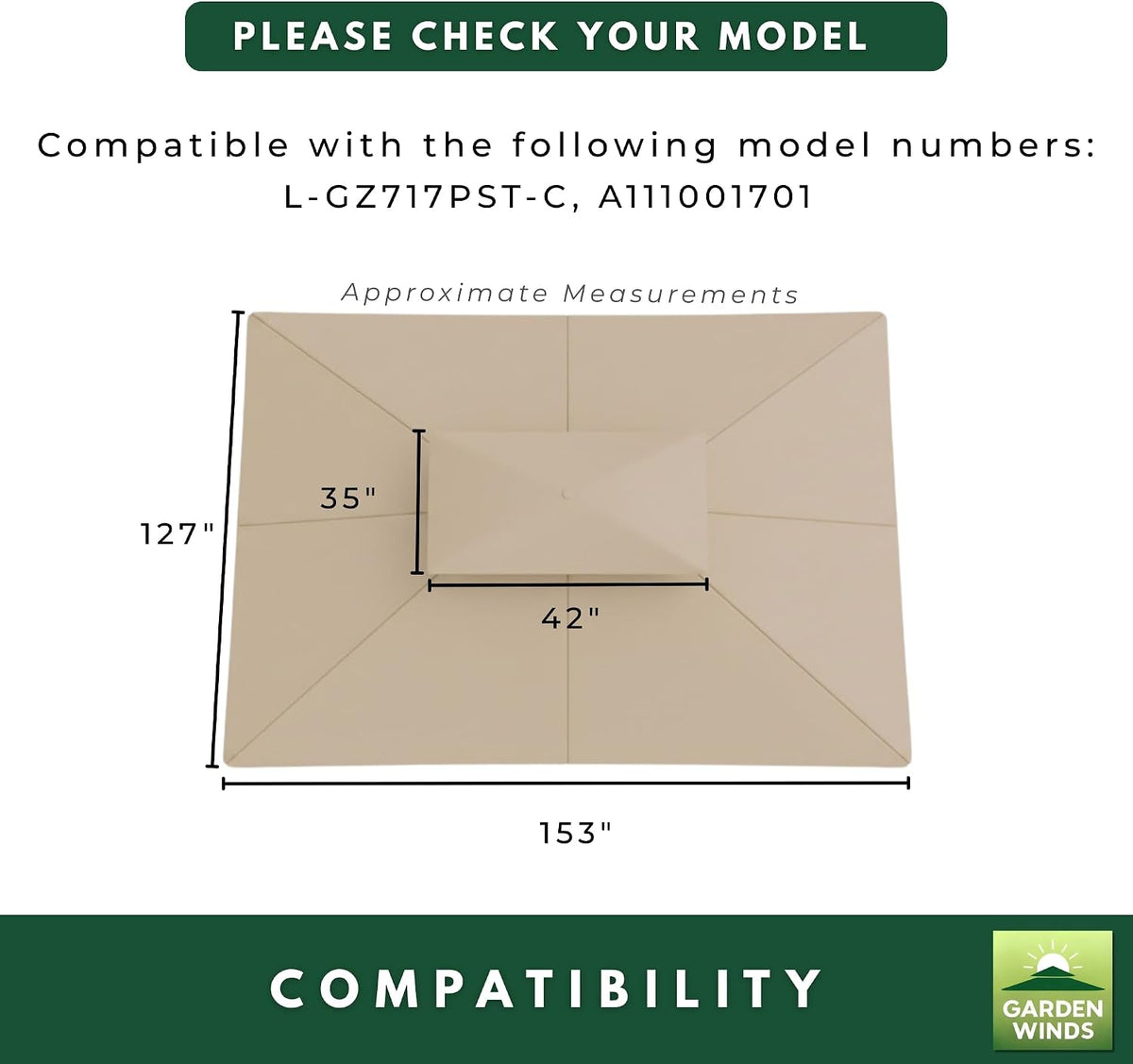 Garden Winds Durable 350 Replacement Canopy Top Compatible with Windsor Dome 10' x 12' Gazebo Models L-GZ717PST-C, A111001701 - Beige