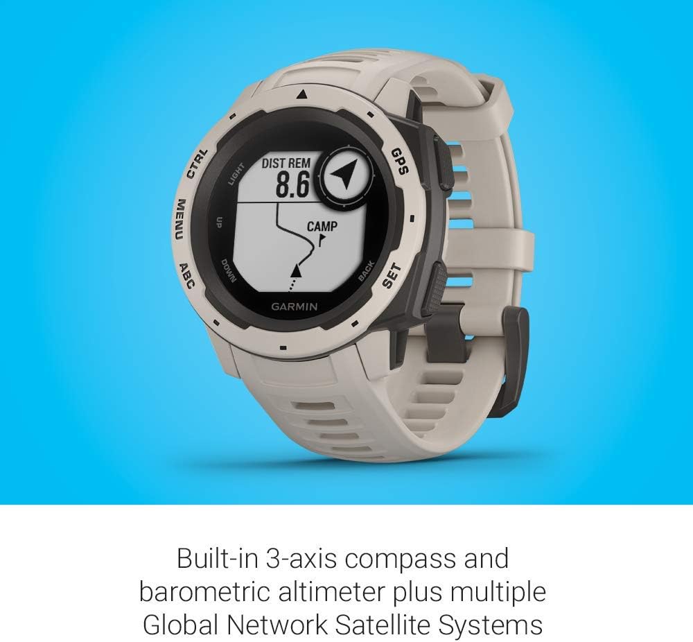 Garmin 010-02064-01 Instinct, Rugged Outdoor Watch with GPS, Features GLONASS and Galileo, Heart Rate Monitoring and 3-axis Compass, Tundra, 1.27 inches (Renewed)