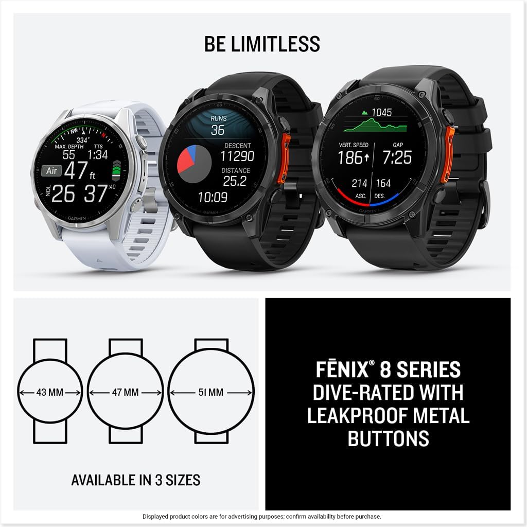 Garmin fēnix® 8 – 47mm, AMOLED, Premium Multisport GPS Smartwatch, Long-Lasting Battery Life, Dive-Rated, Built-in LED Flashlight, Slate Gray with Black Band