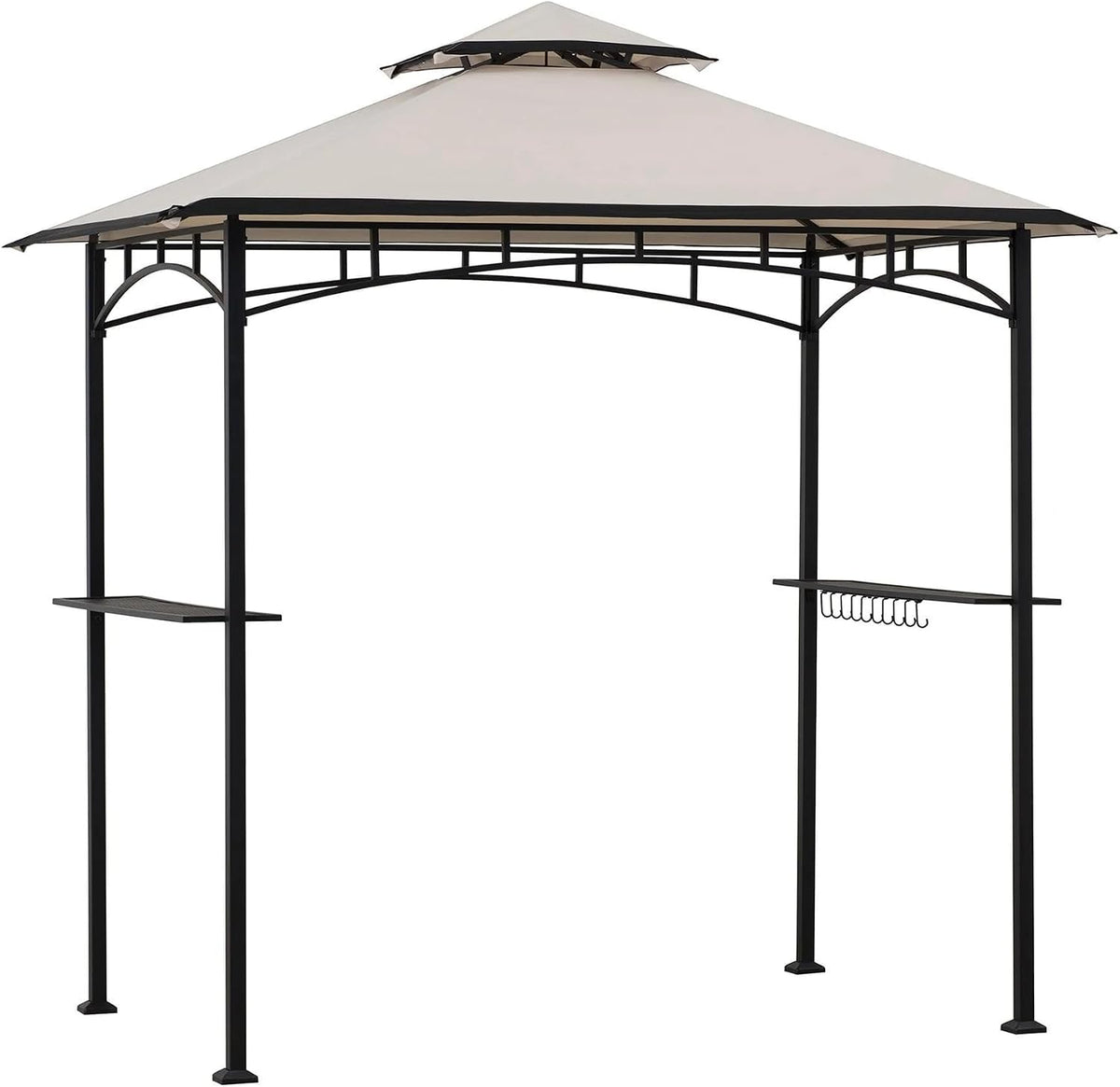 SUNJOY 8 x 5 ft Grill Gazebo with Double Tiered Canopy Roof, Black Steel Frame Grill Gazebo for Outdoor, Patio, Garden, and Backyard Activities, Beige