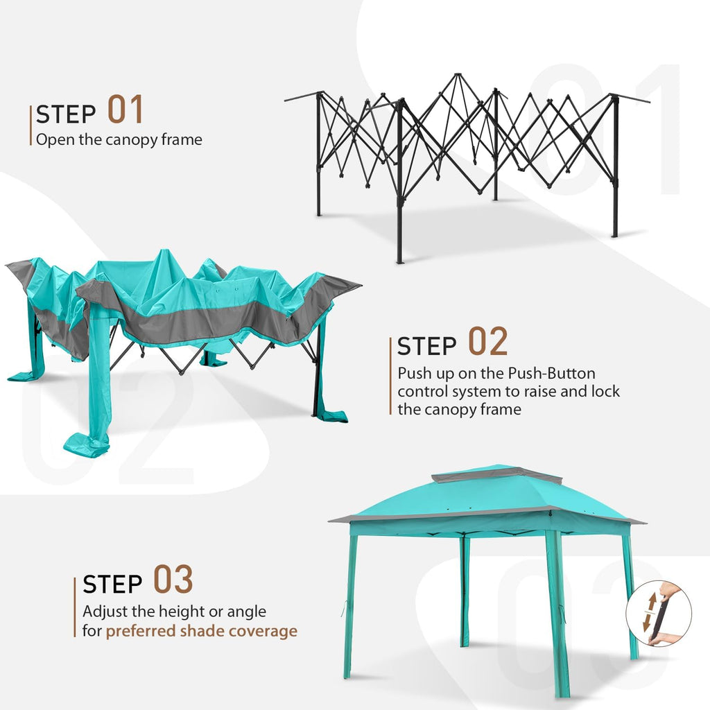 COOS BAY 11x11 Pop Up Gazebo with Mesh Netting, Instant Outdoor Canopy Tent, Water Resistant Shelter with UPF 50+ UV Protection, 121 Sq Ft Coverage, Aqua Blue