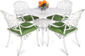 VIVIJASON 5-Piece Patio Furniture Dining Set, All-Weather White Cast Aluminum Outdoor Conversation Set, Include 4 Cushioned Chairs and a 35.4' Square Table w/Umbrella Hole for Balcony Lawn Garden