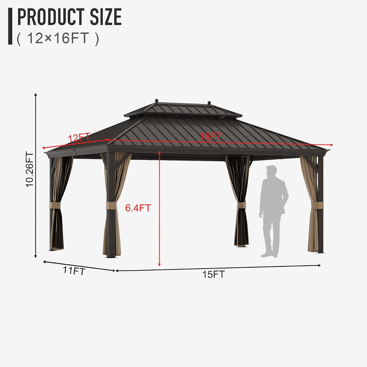12X16 ft Hardtop Gazebo Outdoor Aluminum Patio Gazebo Double Roof Galvanized Steel Gazebo Canopy with Netting and Curtains,for Garden Patio,Patio Backyard,Deck and Lawns
