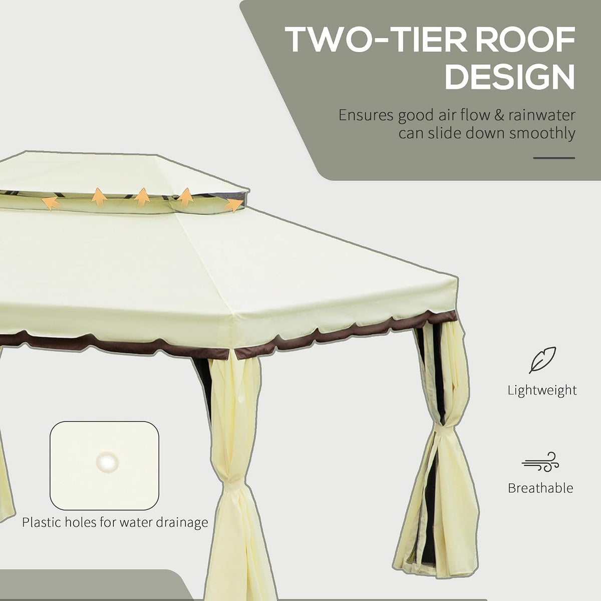 Outsunny 10' x 13' Patio Gazebo, Outdoor Gazebo Canopy Shelter with Netting and Curtains, Aluminum Frame for Garden, Lawn, Backyard and Deck, Cream White