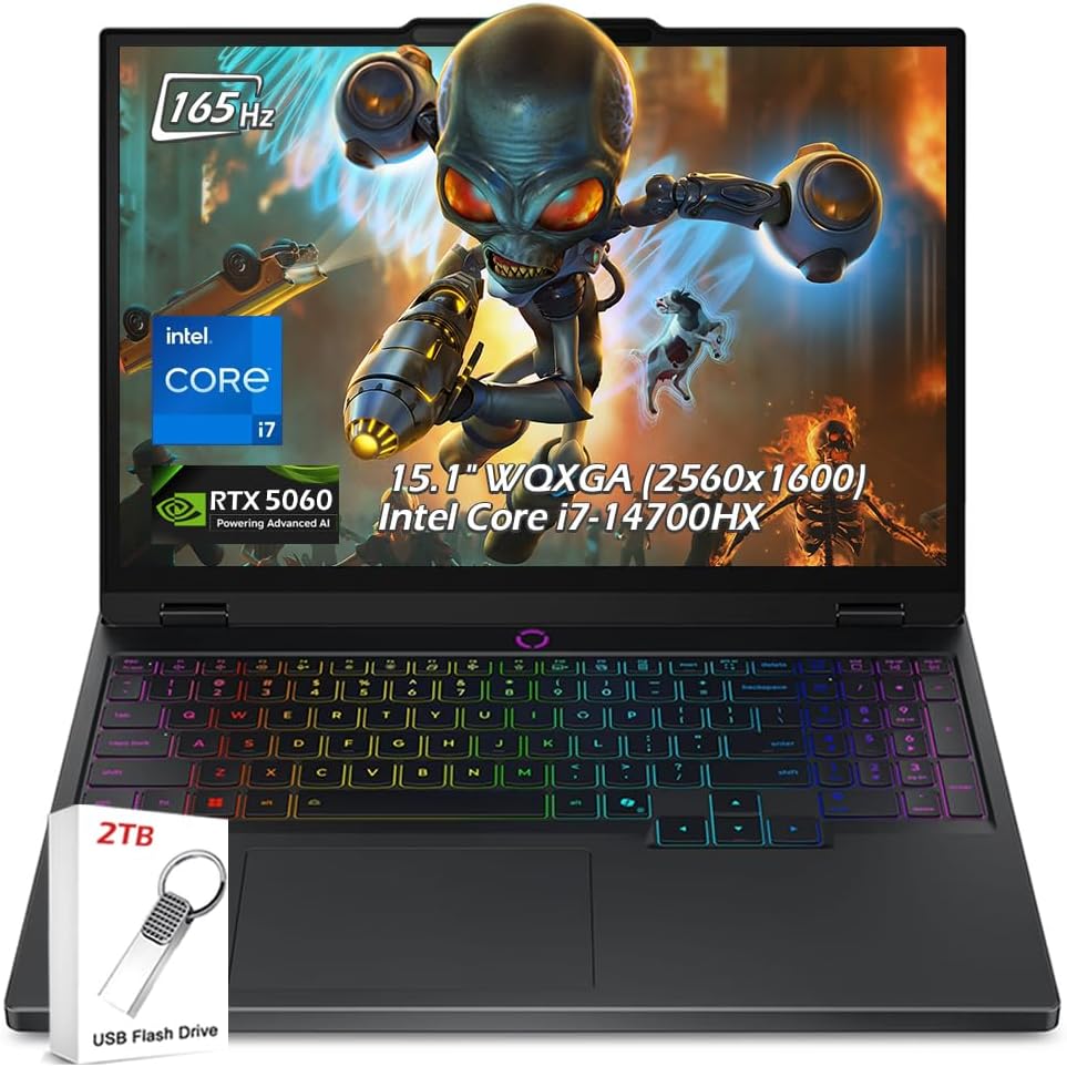 Lenovo Legion 5i Gaming Laptop - 15.1' WQXGA OLED 165Hz – Intel Core i7-14700HX - NVIDIA GeForce RTX 5060 – 16GB RAM 1TB SSD – Backlit KB Wi-Fi7 Win11 – Eclipse Black – w/2TB USB Drive, W/GaLiMu