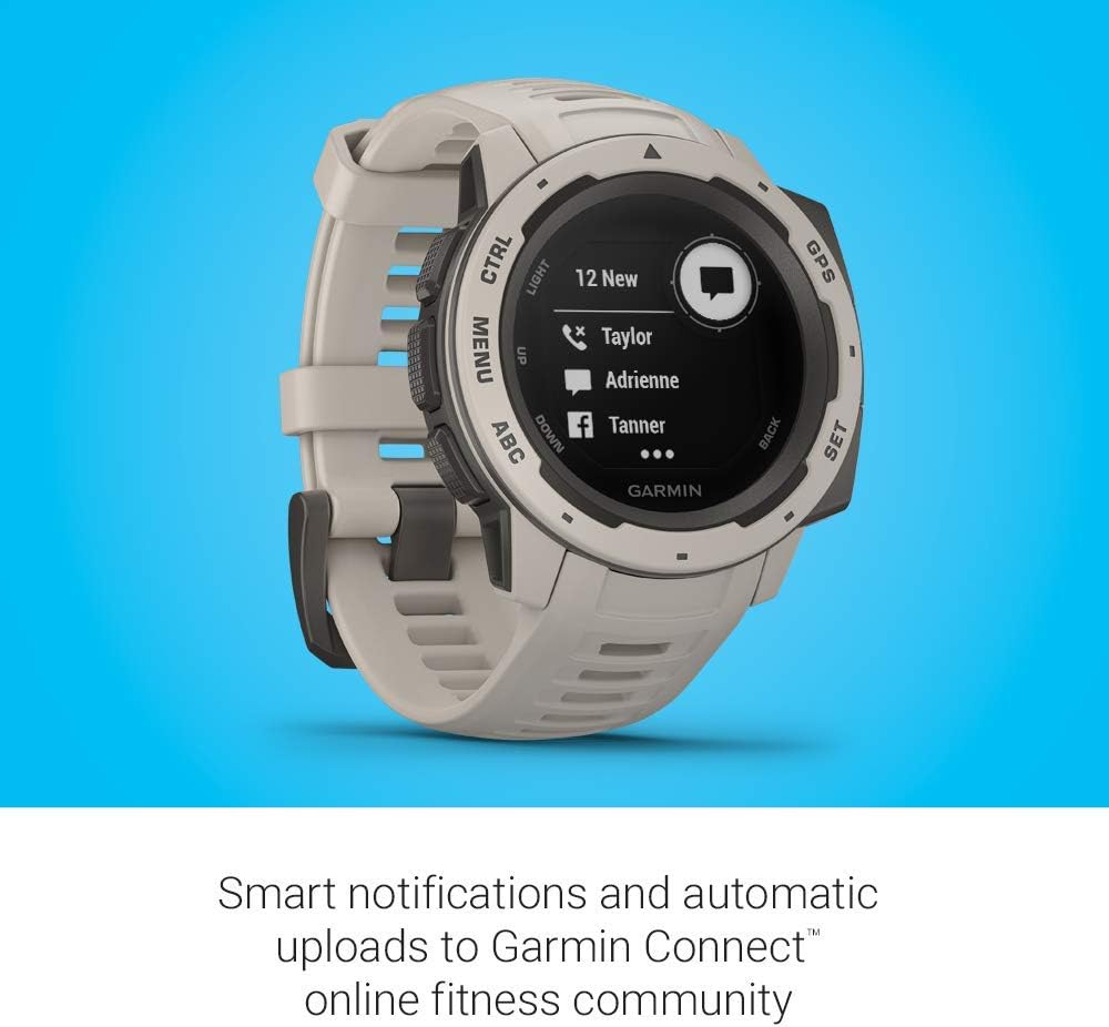 Garmin 010-02064-01 Instinct, Rugged Outdoor Watch with GPS, Features GLONASS and Galileo, Heart Rate Monitoring and 3-axis Compass, Tundra, 1.27 inches (Renewed)