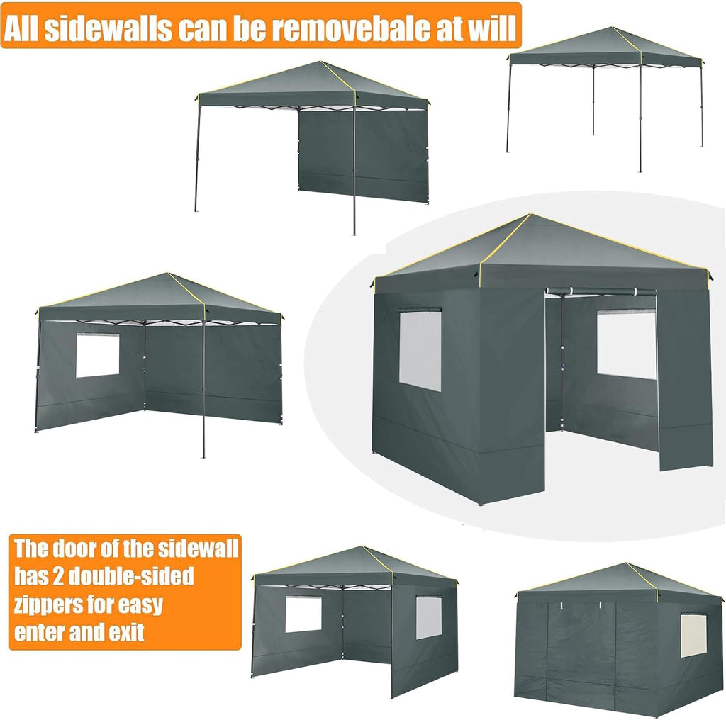 COBIZI 10x10 Pop Up Canopy Tent with 4 Sidewalls and Mesh Windows 2.0, Waterproof Commercial Instant Gazebo Outdoor Tents for Party/Exhibition/Picnic with Carry Bag,4 Stakes & Ropes (Gray)