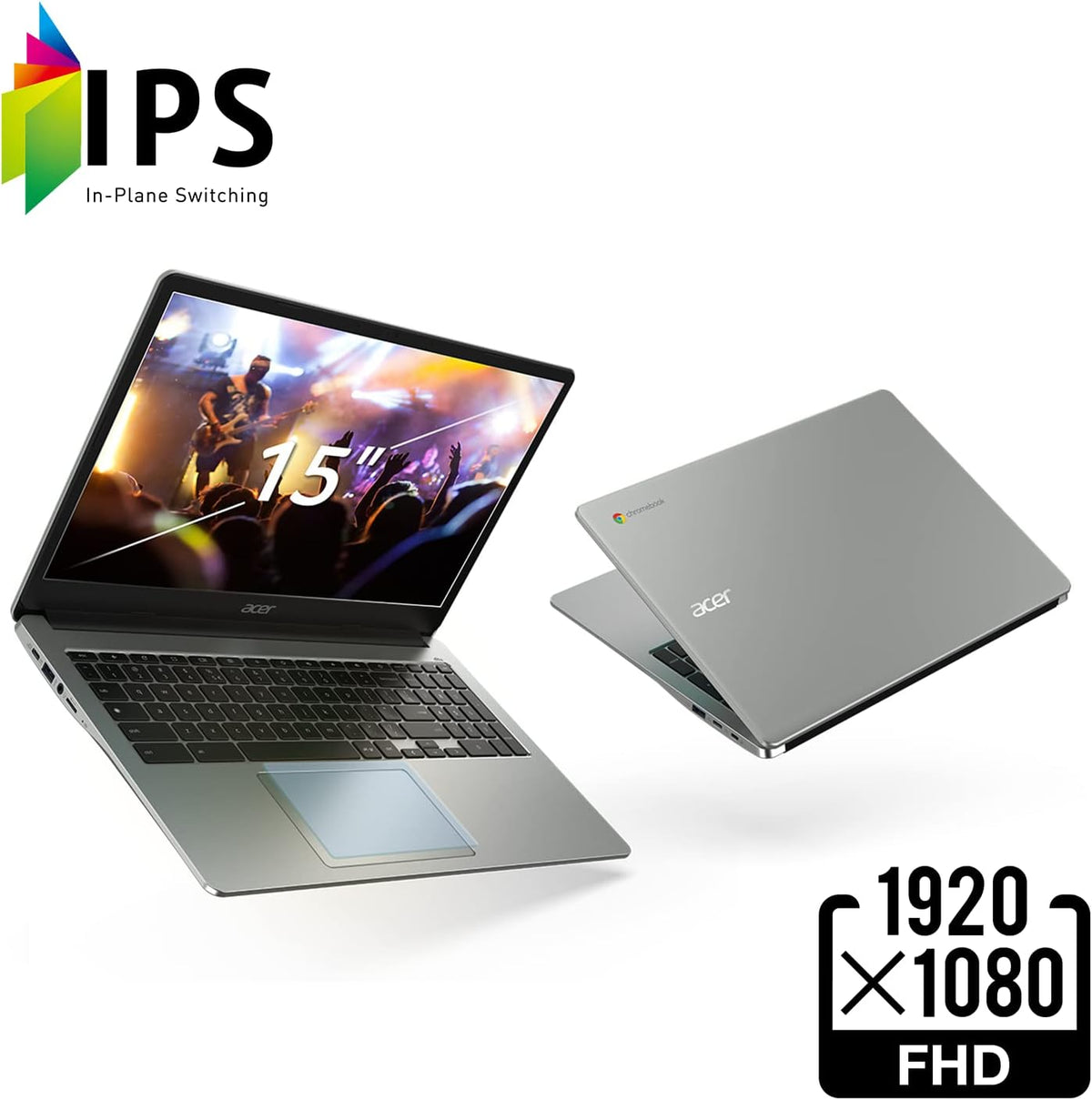 Acer Chromebook 315 Laptop, Celeron N4500, 15.6' Full HD IPS Display, 4GB LPDDR4X, 64GB eMMC, Wi-Fi 6, DTS Audio, USB Type-C, Chrome OS, CB315-4H-C8XU, Silver