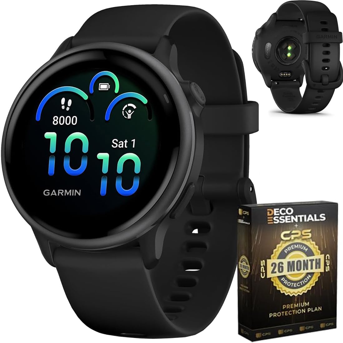 Garmin 010-02985-00 VIVOACTIVE 6 Health and Fitness GPS Smartwatch Black with Silicone Band Bundle with Deco Essentials Exclusive 26 Month CPS Enhanced Protection Pack
