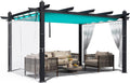 10 x 13 ft Outdoor Pergola, Aluminum Patio Gazebo Pergola with Retractable Canopy, Reinforced Frame, Outdoor Metal Gazebo Shelter with Netting for Backyard, Garden Deck and Lawn (Blue+White)