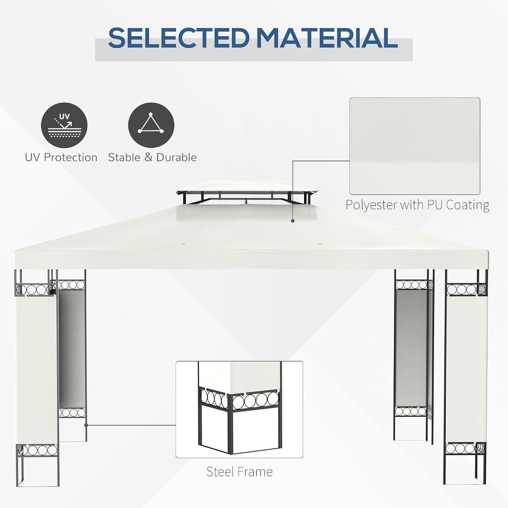 Outsunny 10' x 13' Patio Gazebo, Double Roof Outdoor Gazebo Canopy Shelter with Screen Decorate Corner Frame, for Garden, Lawn, Backyard and Deck, Cream White