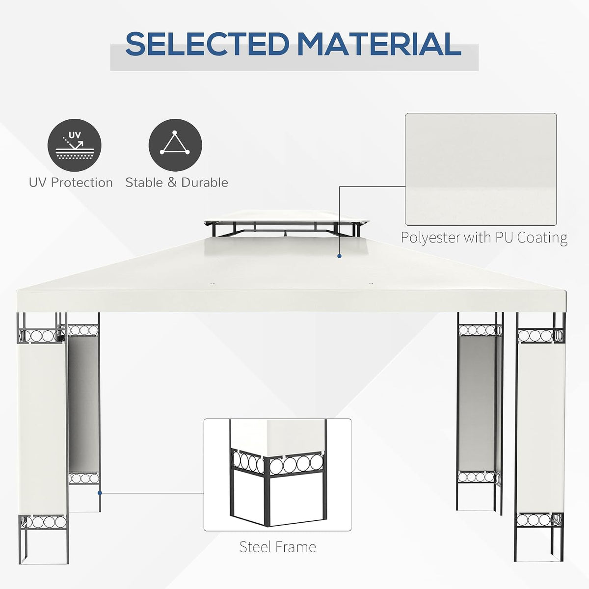 Outsunny 10' x 13' Patio Gazebo, Double Roof Outdoor Gazebo Canopy Shelter with Screen Decorate Corner Frame, for Garden, Lawn, Backyard and Deck, Cream White