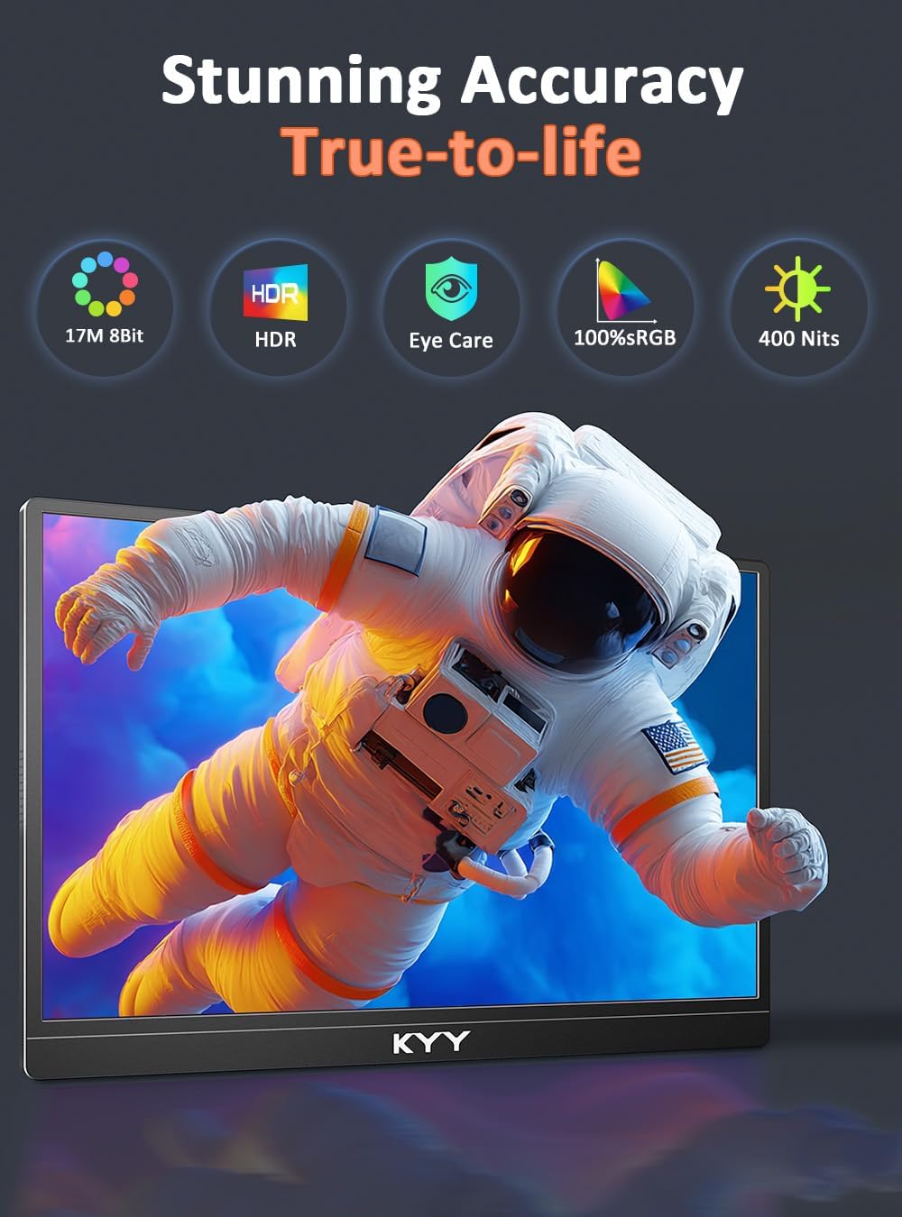 KYY 4K Portable Monitor 15.6' Portable Monitor for Laptop UHD IPS 3840X2160 External Screen with 100% sRGB & HDR Gaming Display for Laptop PS5/4 Xbox Switch with Speakers, VESA Compatible