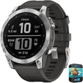 Garmin 010-02540-00 Fenix 7 Smartwatch Silver with Graphite Band | Official USA Partner Model | Bundle with 2 YR CPS Enhanced Protection Pack