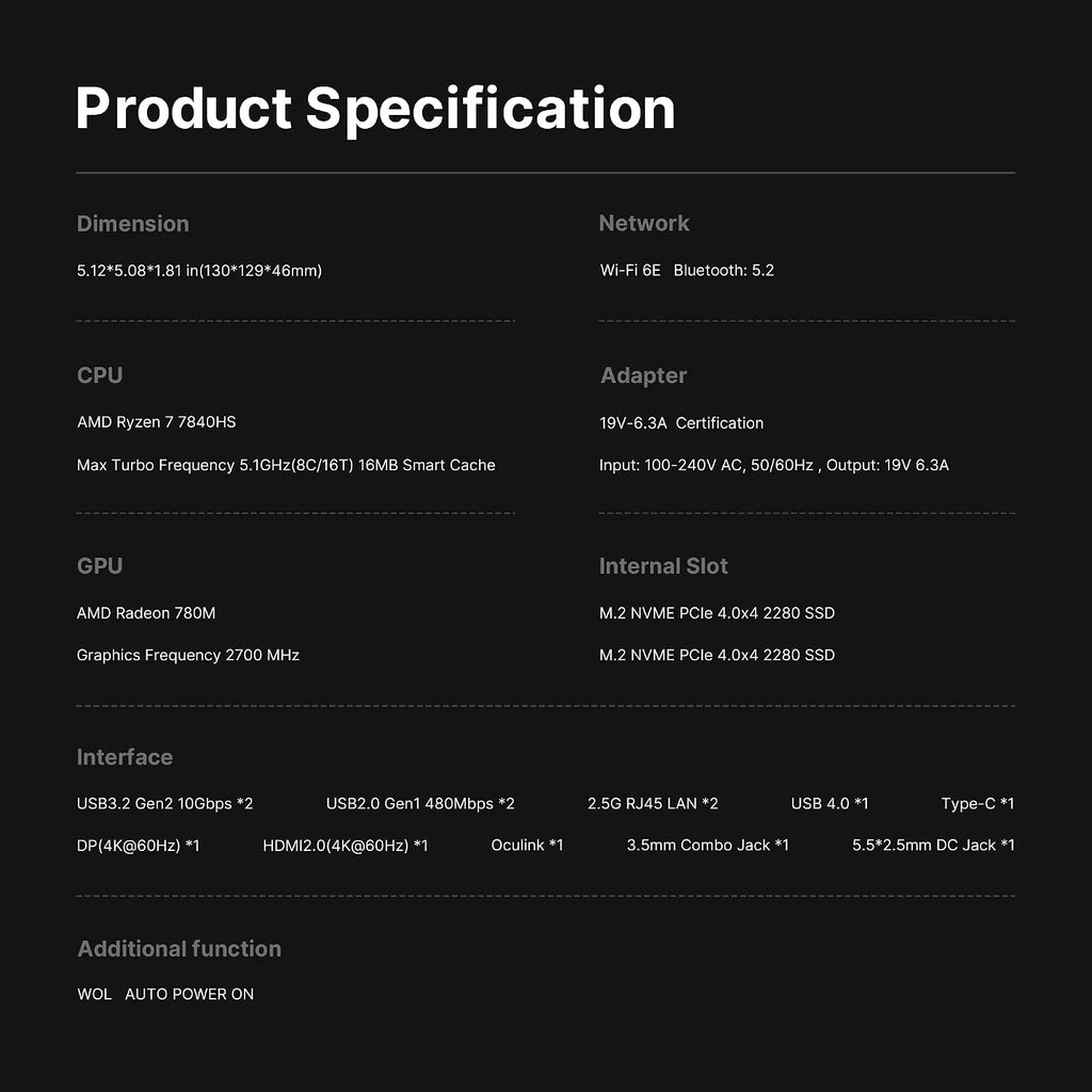 BOSGAME M4 Ryzen 7 7840HS Mini PC with Oculink, 32GB DDR5 1TB PCle SSD Mini Computers, 8K Triple Display, USB4.0, Dual 2.5G LAN, Wi-Fi 6E/BT5.2, Micro Desktop Computers for Gaming & Office