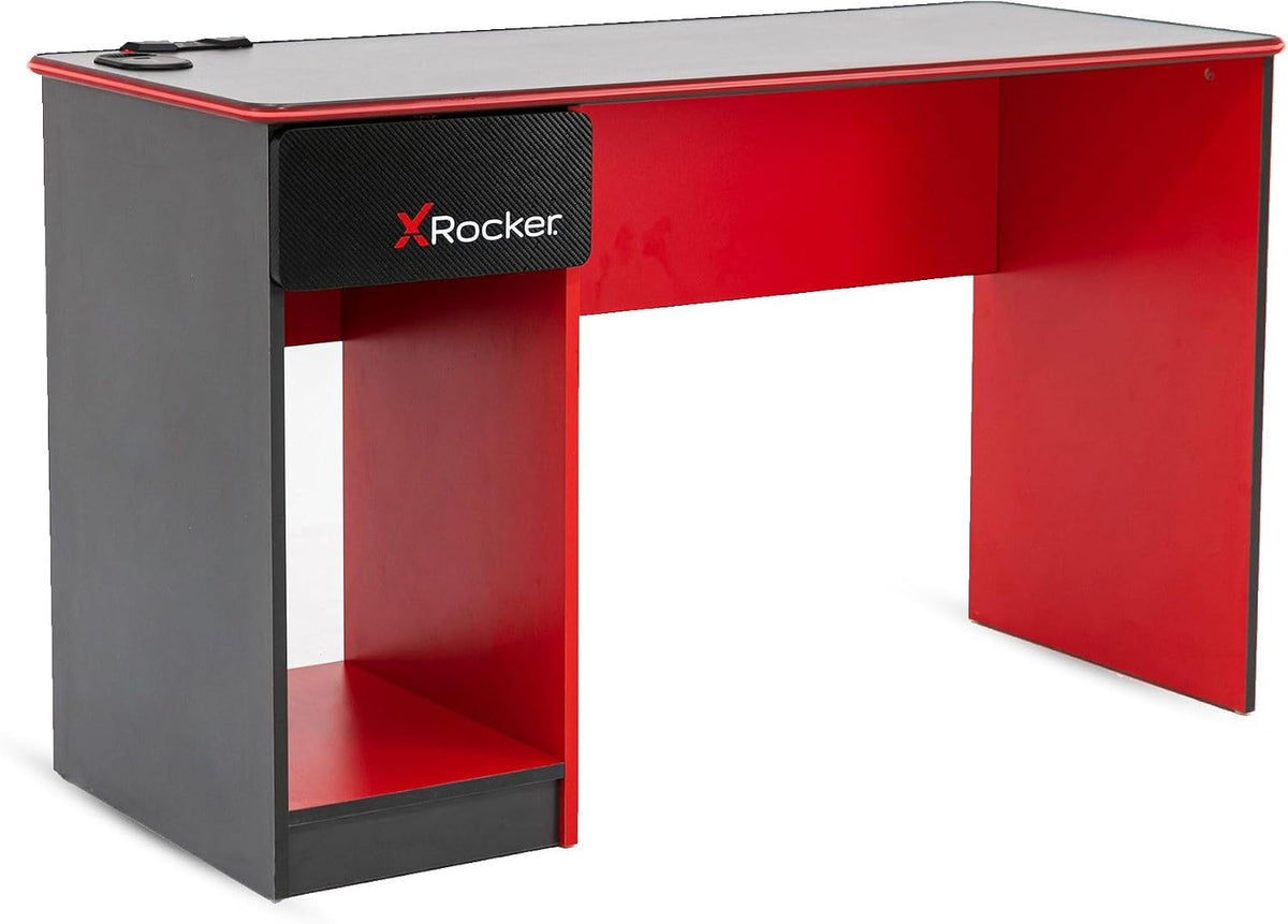 X Rocker Carbon Tek LED Gaming Desk with Wireless Charging, Headphone Hook, and Cable Management