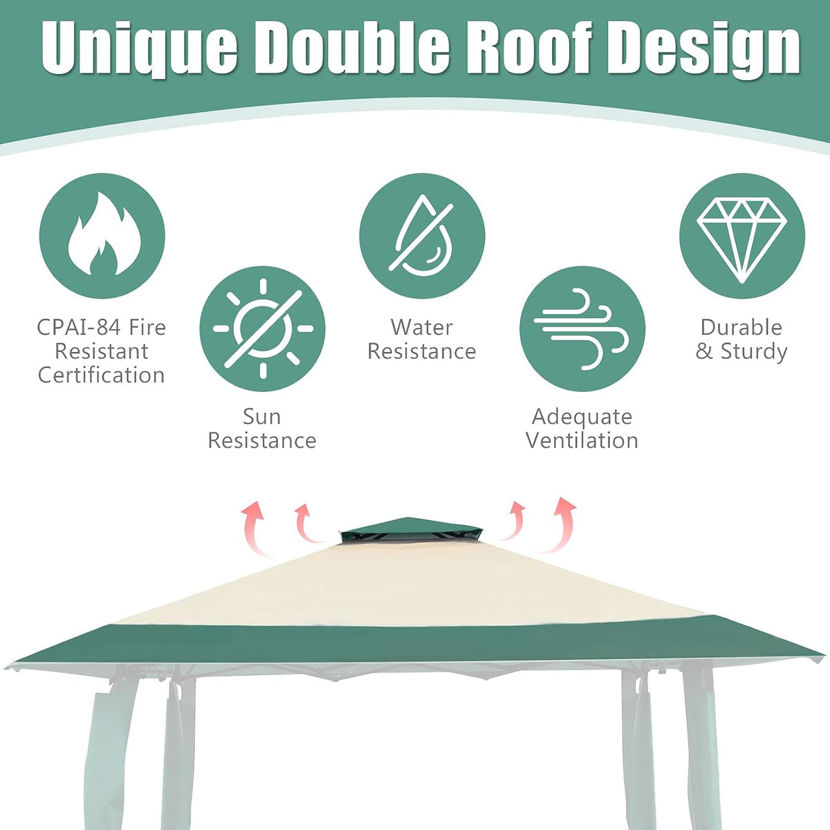 Tangkula 13 x13Ft Pop-Up Gazebo, Outdoor Canopy Shelter w/ 2-Tier Roof, Corner Curtains & 3 Adjustable Heights, Patio Gazebo with 169 Sq.Ft of Shade for Yard, Patio, Beach & Park (Green)