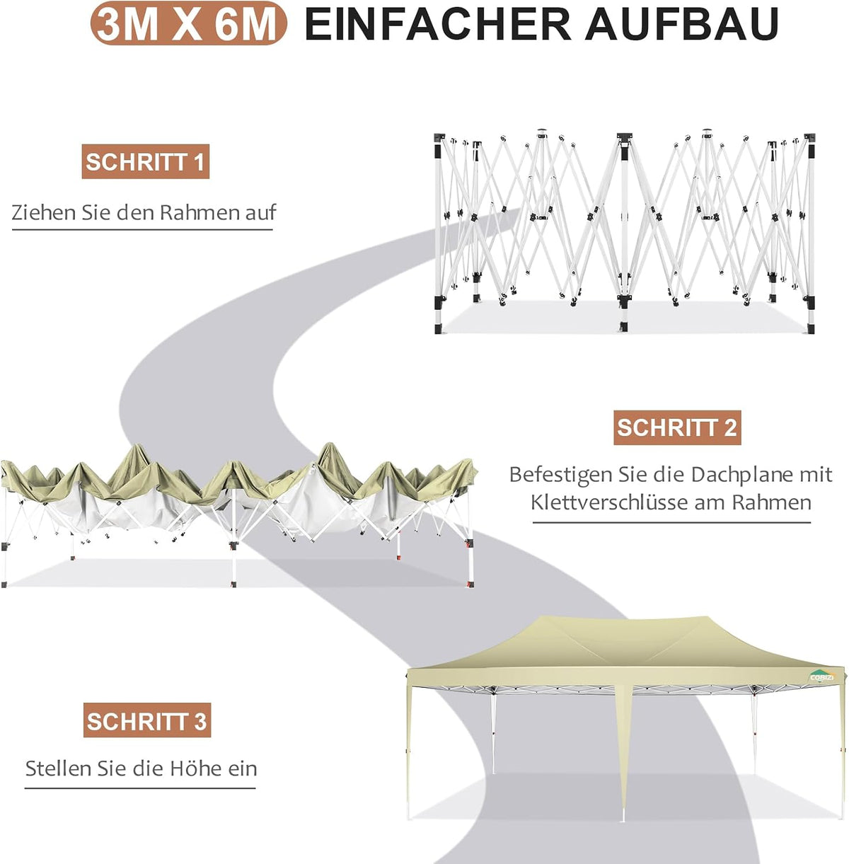 COBIZI 10x20 Pop up Canopy Tent with 6 Sidewalls, Easy Set up Canopy Tents Gazebos for Parties with Metal Frame, Waterproof & UV50+, Height Adjustable, Potable Carry Bag (Khaki)