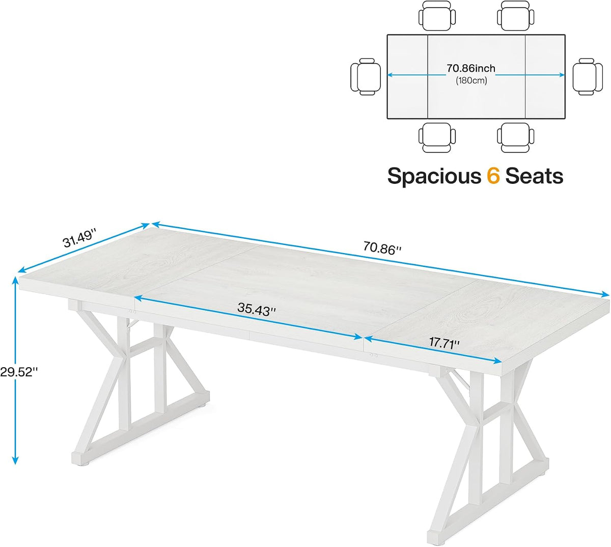Tribesigns 70.8-Inch Executive Desk, Large Computer Office Desk Workstation, Modern Simple Style Laptop Desk Study Writing Table Business Furniture for Home Office (White, 70.8 Inch)
