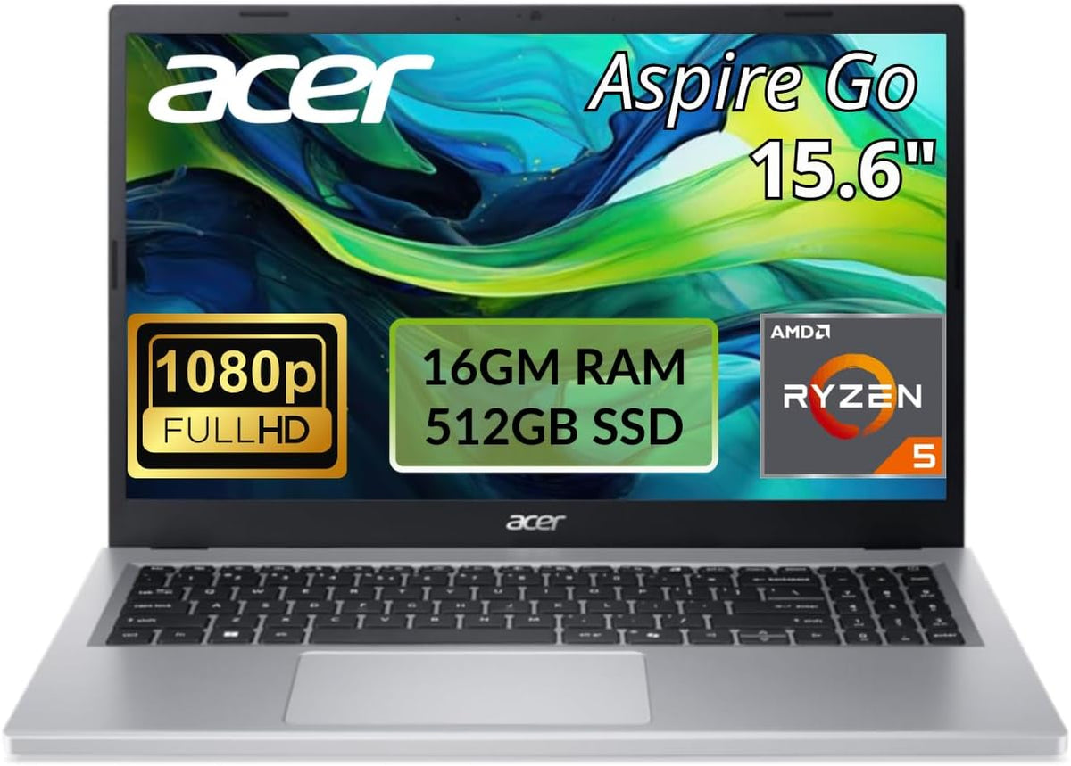 acer Aspire Go 15 AG15-21PT-R641 Laptop | 15.6' Full HD Touchscreen | AMD Ryzen 5 7520U | 16GB LPDDR5 RAM | 512GB PCIe SSD | WiFi 6 | HDMI | Webcam | Windows 11 Home | School Work & Streaming