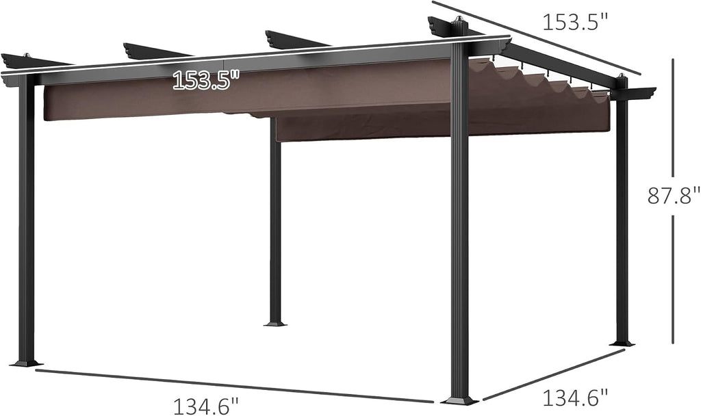 Outsunny 13' x 13' Retractable Pergola Canopy with Stronger Aluminum Frame, Outdoor Pergola Sun Shade Shelter for Garden, Patio, Backyard, Deck, Brown