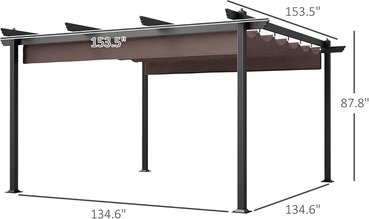 Outsunny 13' x 13' Retractable Pergola Canopy with Stronger Aluminum Frame, Outdoor Pergola Sun Shade Shelter for Garden, Patio, Backyard, Deck, Brown