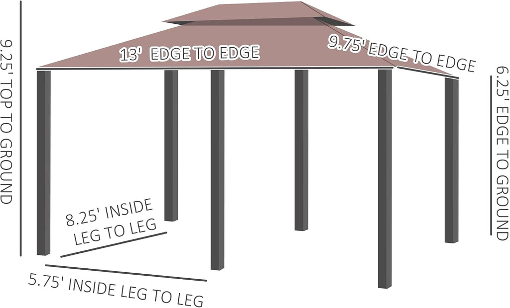 Outsunny 10' x 13' Patio Gazebo, Outdoor Gazebo Canopy Shelter with Curtains, Vented Roof, Steel Frame for Garden, Lawn, Backyard and Deck, Khaki