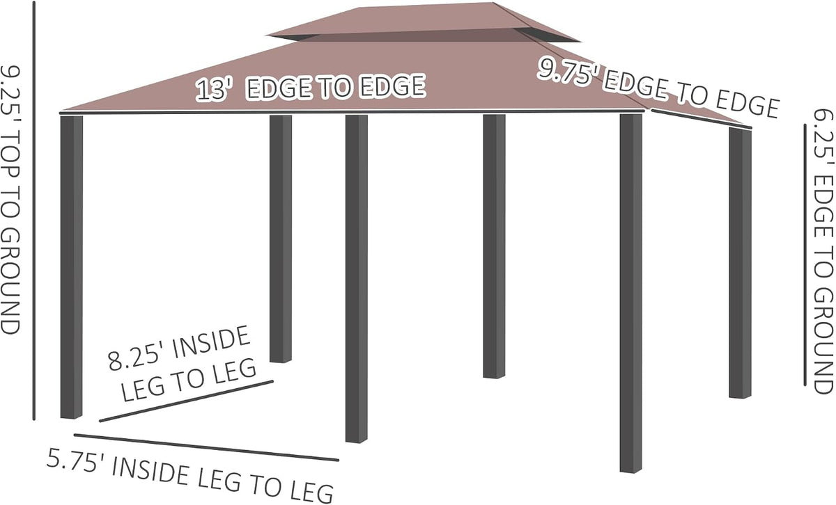 Outsunny 10' x 13' Patio Gazebo, Outdoor Gazebo Canopy Shelter with Curtains, Vented Roof, Steel Frame for Garden, Lawn, Backyard and Deck, Khaki