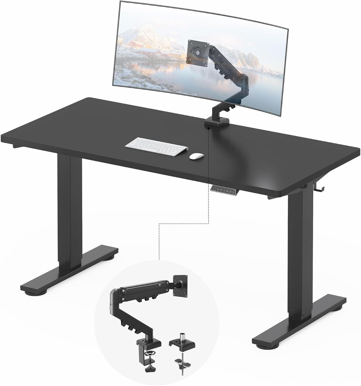 FLEXISPOT EN2 55''x28'' Standing Desk with Monitor Mount Bundle, 1' Thick One-Piece Desktop, Fully Adjustable Single Monitor Arm with Cable Management, Bundle for Home Office, Gaming & Study, Black
