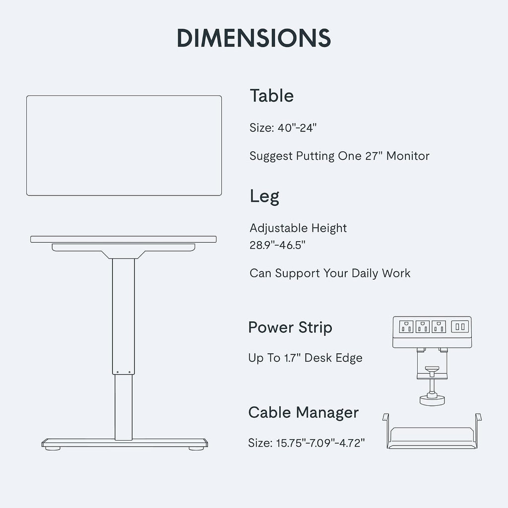 FLEXISPOT EN2 Whole-Piece Standing Desk with Clamp Power Strip, 40 x 24'' Electric Stand Up Height Adjustable Desk with Cable Management (Black Frame + 40' Black Top)