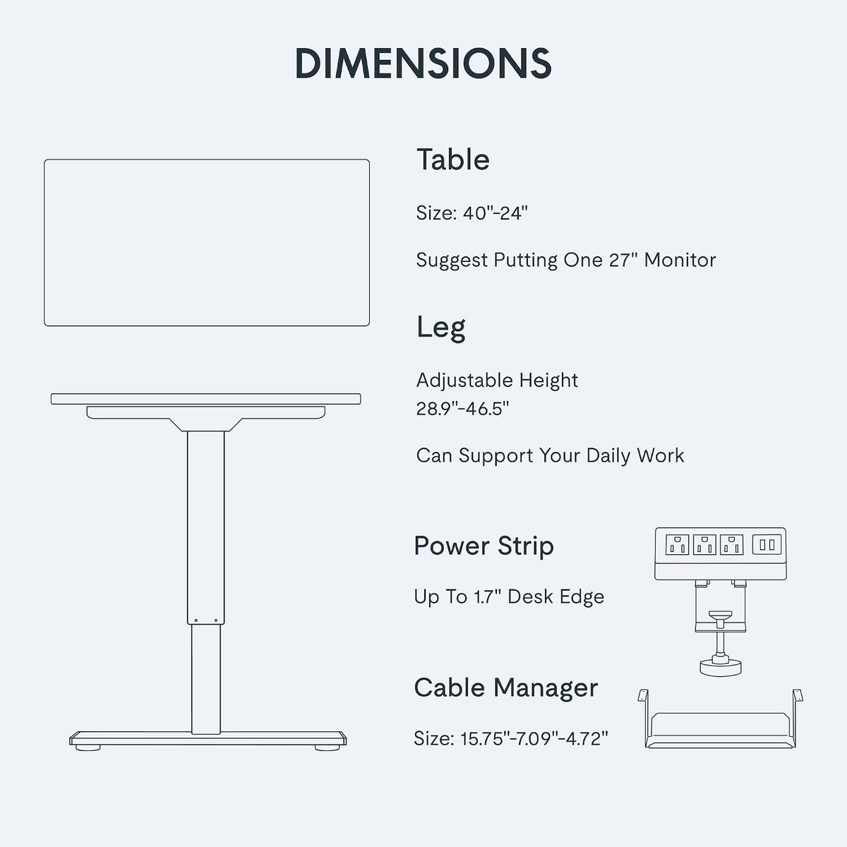 FLEXISPOT EN2 Whole-Piece Standing Desk with Clamp Power Strip, 40 x 24'' Electric Stand Up Height Adjustable Desk with Cable Management (Black Frame + 40' Black Top)