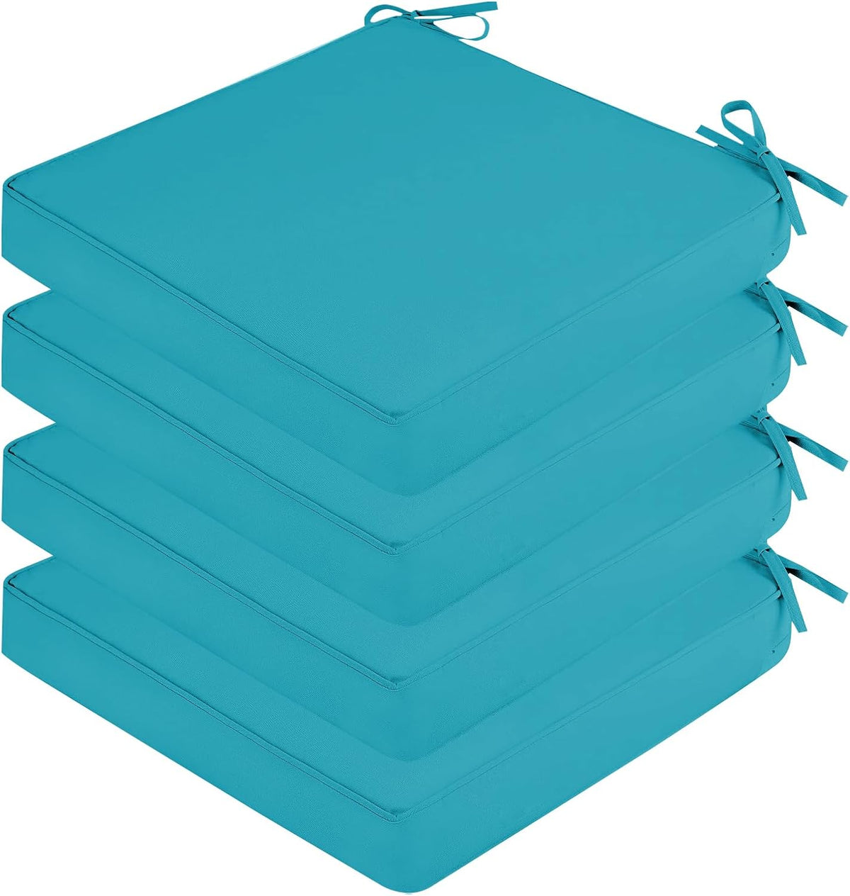 SK Studio Outdoor Chair Cushions for Patio Furniture, Set of 4 Waterproof Square Corner Memory Foam Patio Chair Cushion with Adjustable Ties Outdoor Seat Cushions, Blue, 19'x19'x3'