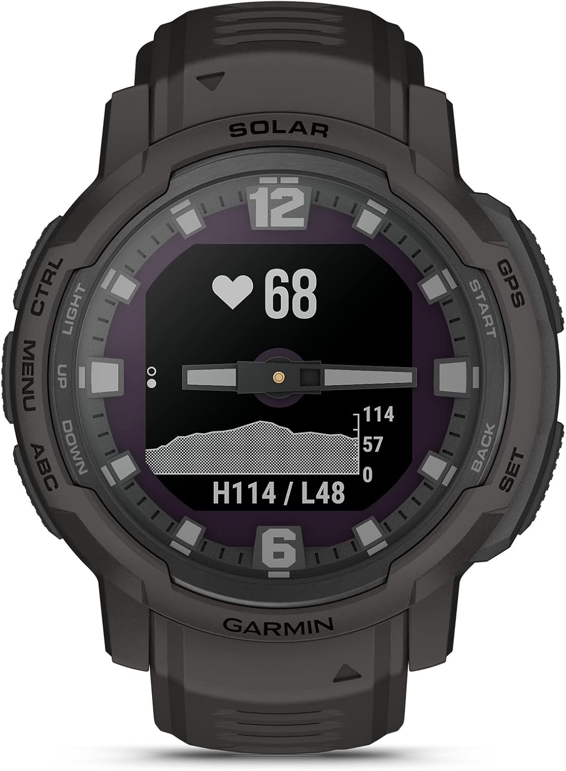 Garmin Instinct Crossover Solar, Rugged Hybrid Smartwatch with Solar Charging Capabilities, Analog Hands and Digital Display, Graphite